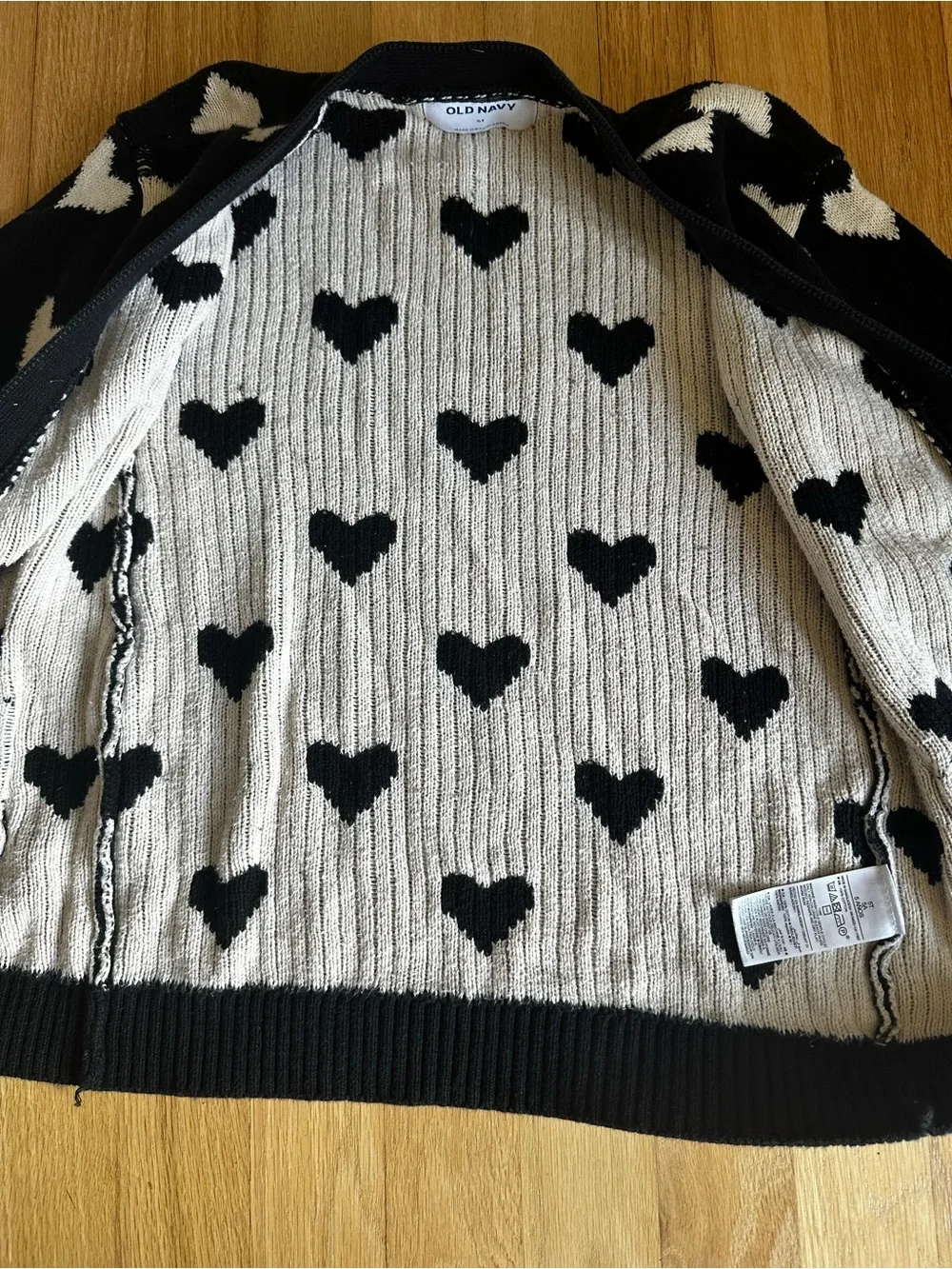 Old Navy Black long Cardigan with White Heart Pattern Sz 5t